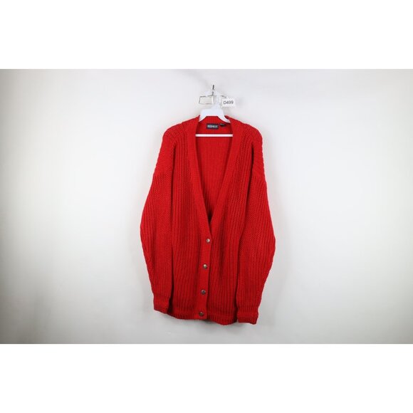 Vintage Sweaters - Vtg 90s Streetwear Womens Medium Faded Chunky Ribbed Knit Baggy Cardigan Sweater